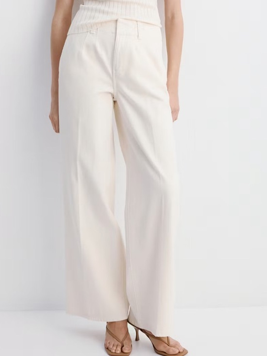 Mango Pants - Mango Cream Wide Leg High-Rise Pants WIDE LEG MID-RISE JEANS 5822